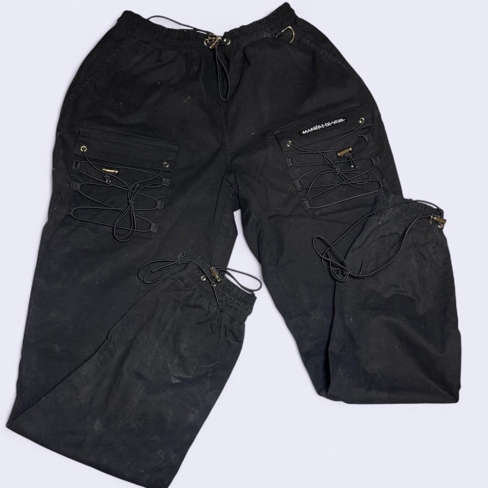 Manière De Voir Black Utility Track Pants with Lace-Up Pockets